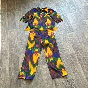 Vintage matching abstract psychedelic 2 piece set y2k rainbow colorful festival